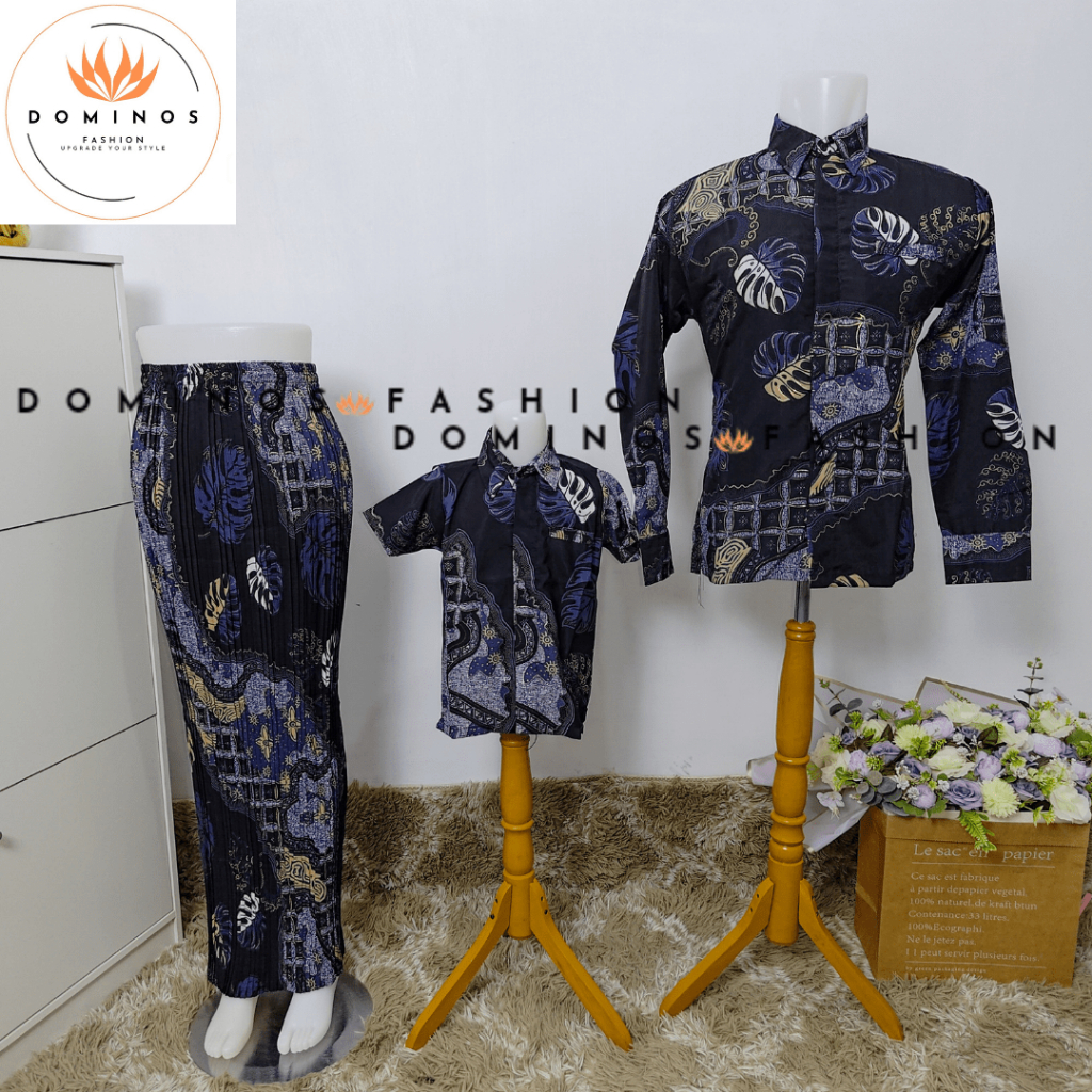 DISKON DOMINOS FASHION (AJ HITAM) BATIK SET KELUARGA - BATIK COUPLE - BATIK SERAGAM - BATIK MODERN -