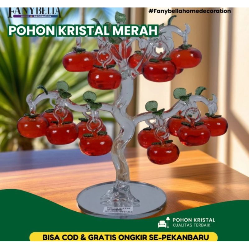 Pajangan Kristal Pohon Kristal Buah Apel Mera Buah Dekorasi Rumah Import