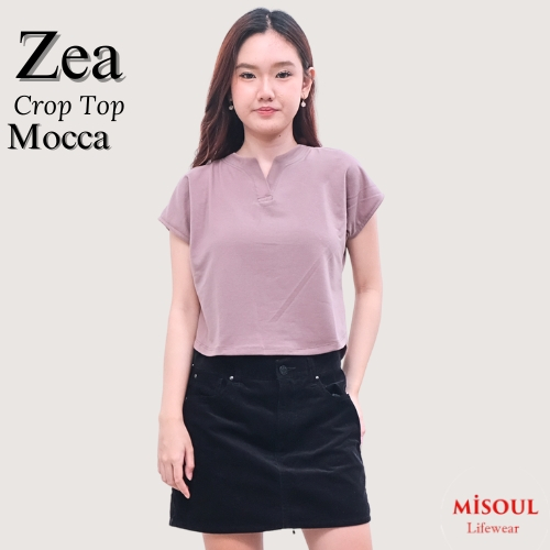 Misoul Tshirt Zea Kaos Crop Top Tee Wanita Korean Style Premium Lengan Pendek Kekinian Spandek