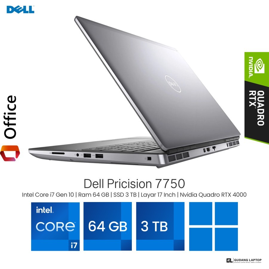 Laptop Mobile Workstation Dell Pricision 7750 Core i7 Gen 10 Ram 164 GB SSD 3 TB Nvidia Quadro RTX 4
