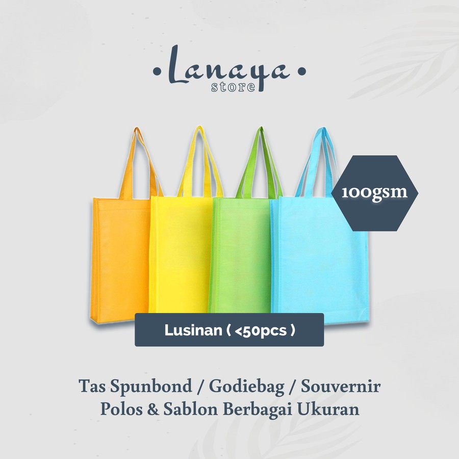 

SATUAN/LUSINAN I Tas Spunbond 100gsm I Goodie Bag I Souvenir | Berbagai Ukuran I Custom Sablon