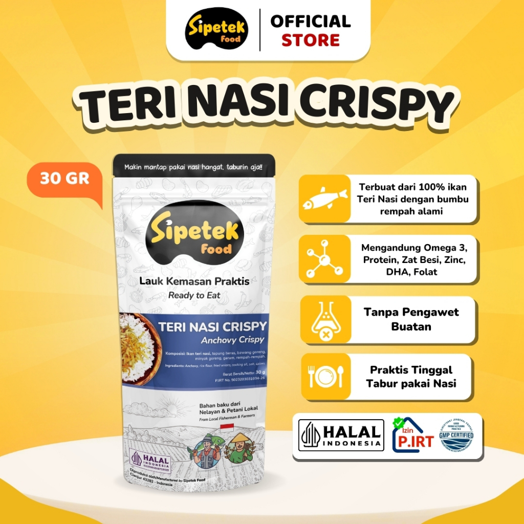 

Sipetek - [Spesial] Ikan Teri Medan/Nasi Crispy Asli 30gr Pouch