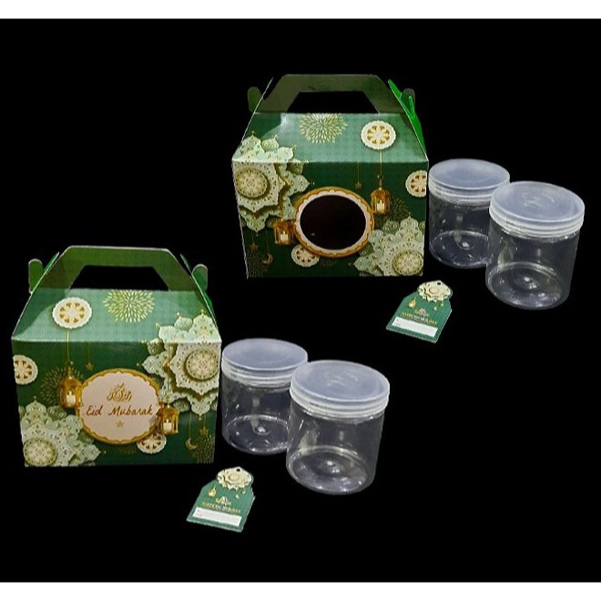 

5 Pcs Gable Box Hijau Tua Idul Fitri Kemasan 2 Toples Jar 800Ml Parcel Lebaran