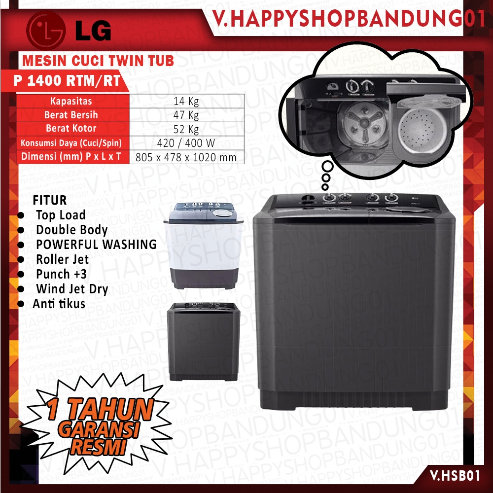 MESIN CUCI LG P 1400 RTM 14 KG 2 TABUNG LOW WATT Mesin cuci 14 kilo LG