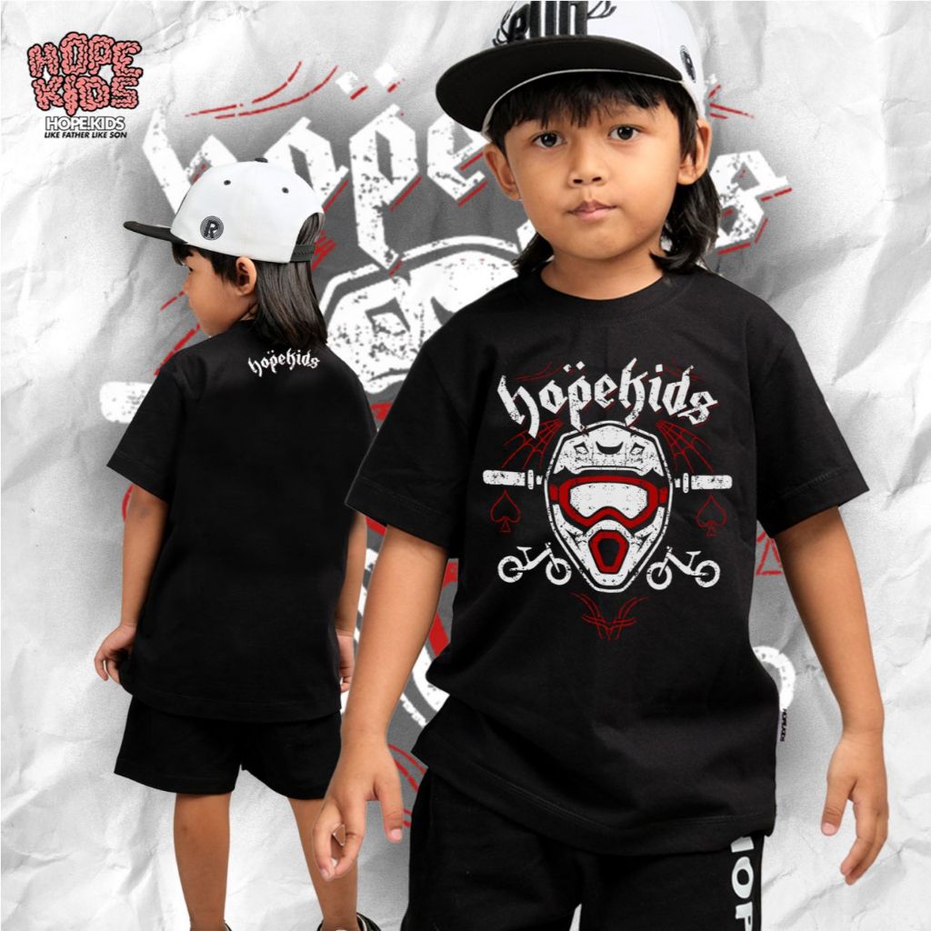 HOPEKIDS Kaos Anak Laki-laki & Perempuan Lengan Pendek "Helm Push Bike"  Hitam, Hijau tua dan Biru T