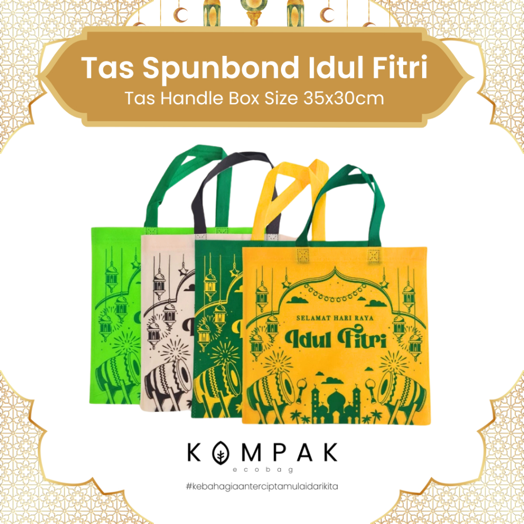 

1 LUSIN / 12 PCS - Tas Idul Fitri Lebaran 35x33 cm Kantong Spunbond Goodie Bag Sablon