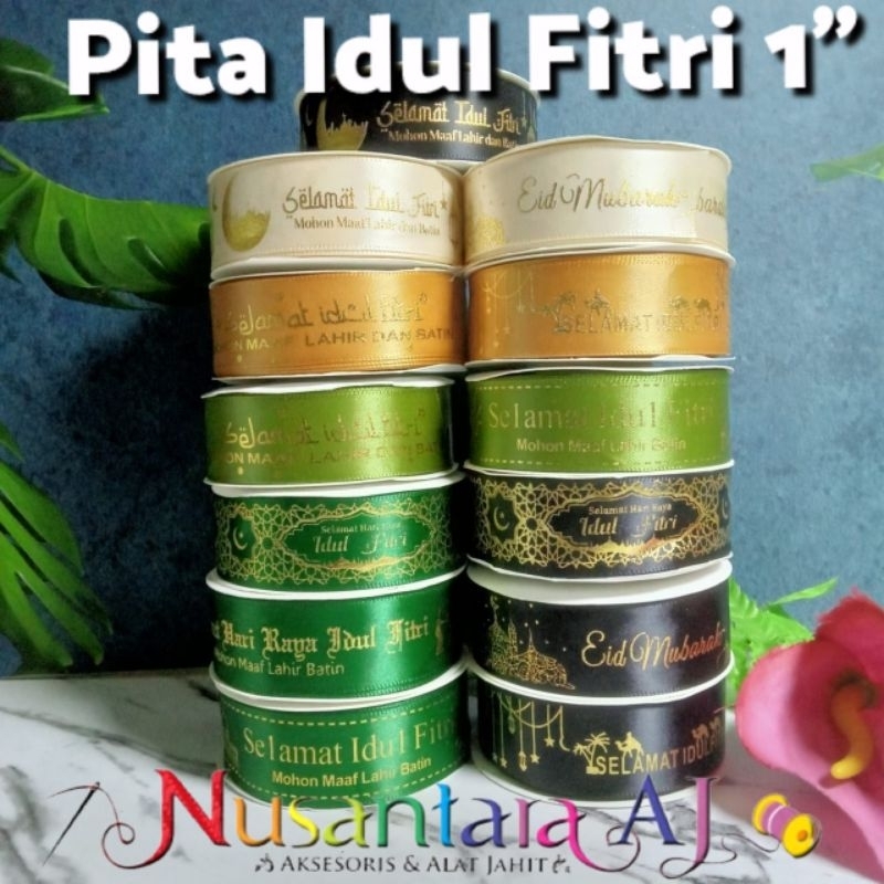 

(per 90cm) Pita satin idul fitri 1"(2.5cm), pita idul fitri 2.5cm, pita satin motif idul fitri per yard