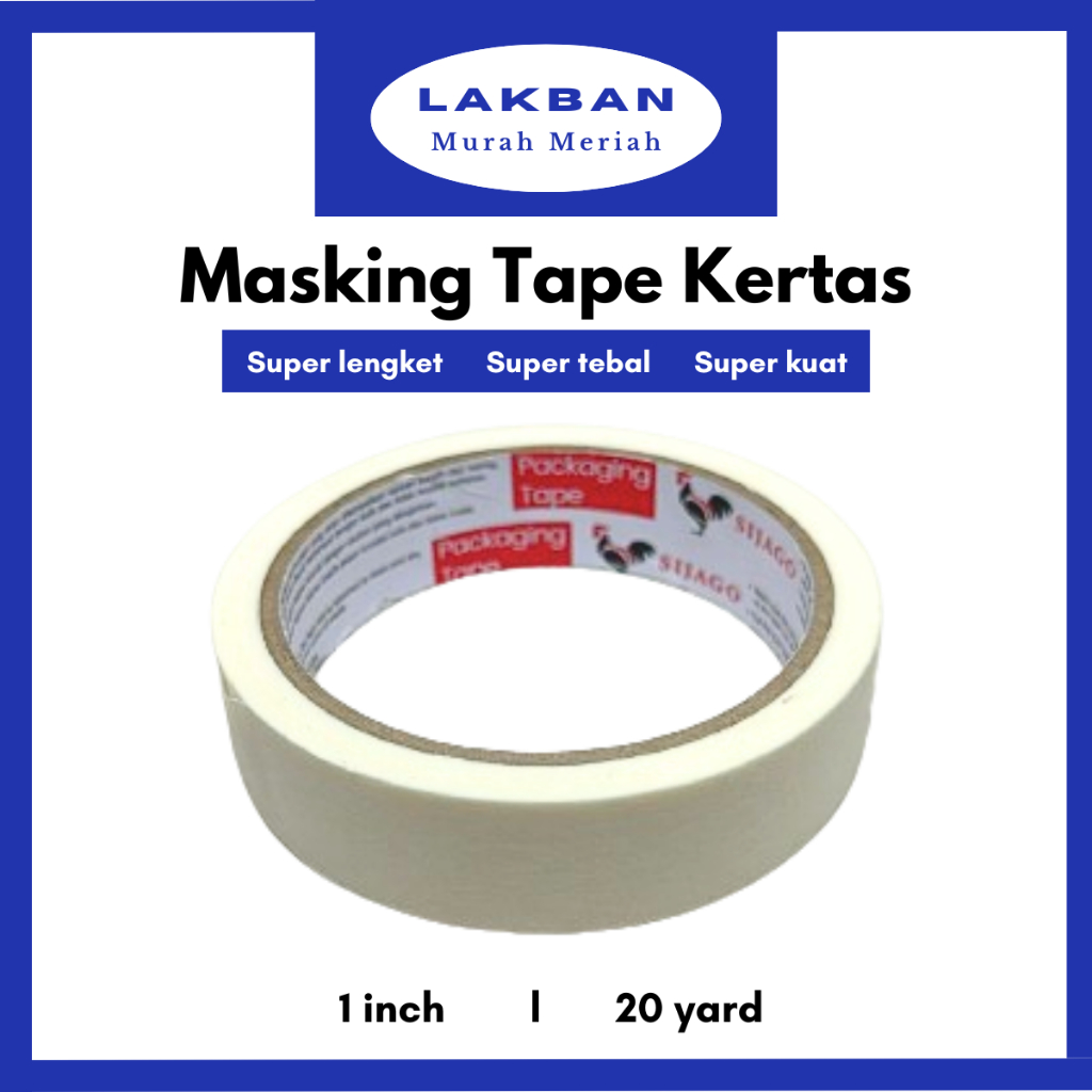 

[PCS] Masking Tape Kertas 1 inch x 20 yard Lakban Kertas Selotip Lukis Murah Kuat Semarang Bisa Instan