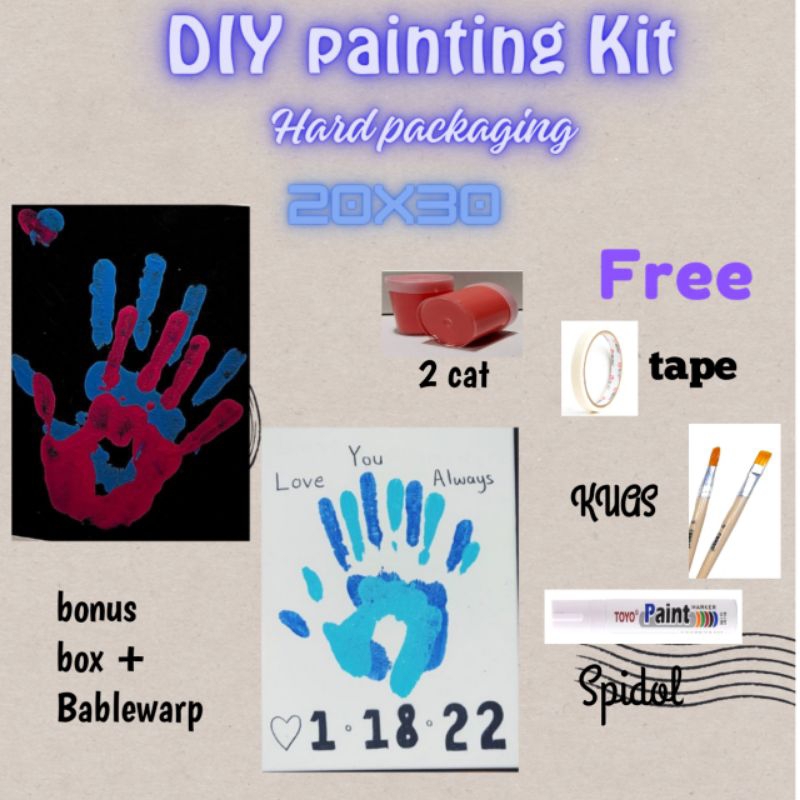 

DIY Hand Painting Kit 1 Set Canvas BoardCouple | Kanvas Lukis Cap Tangan Pasangan 15x15 20x20 20x30 30x40
