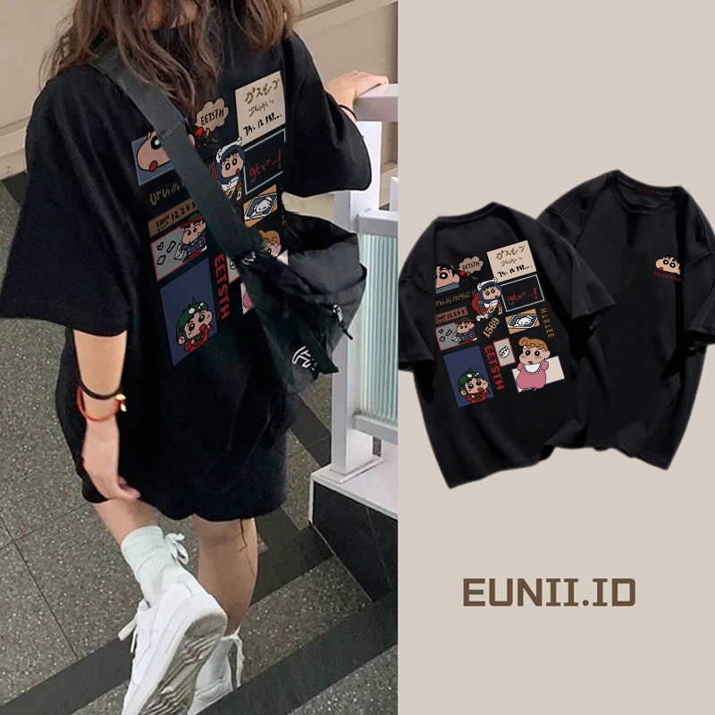 Kaos Lengan Pendek Wanita EUNII |Pola Lucu Shin-chan |Kaos Korea / Kaos Atasan Wanita/Kaos Kebesaran