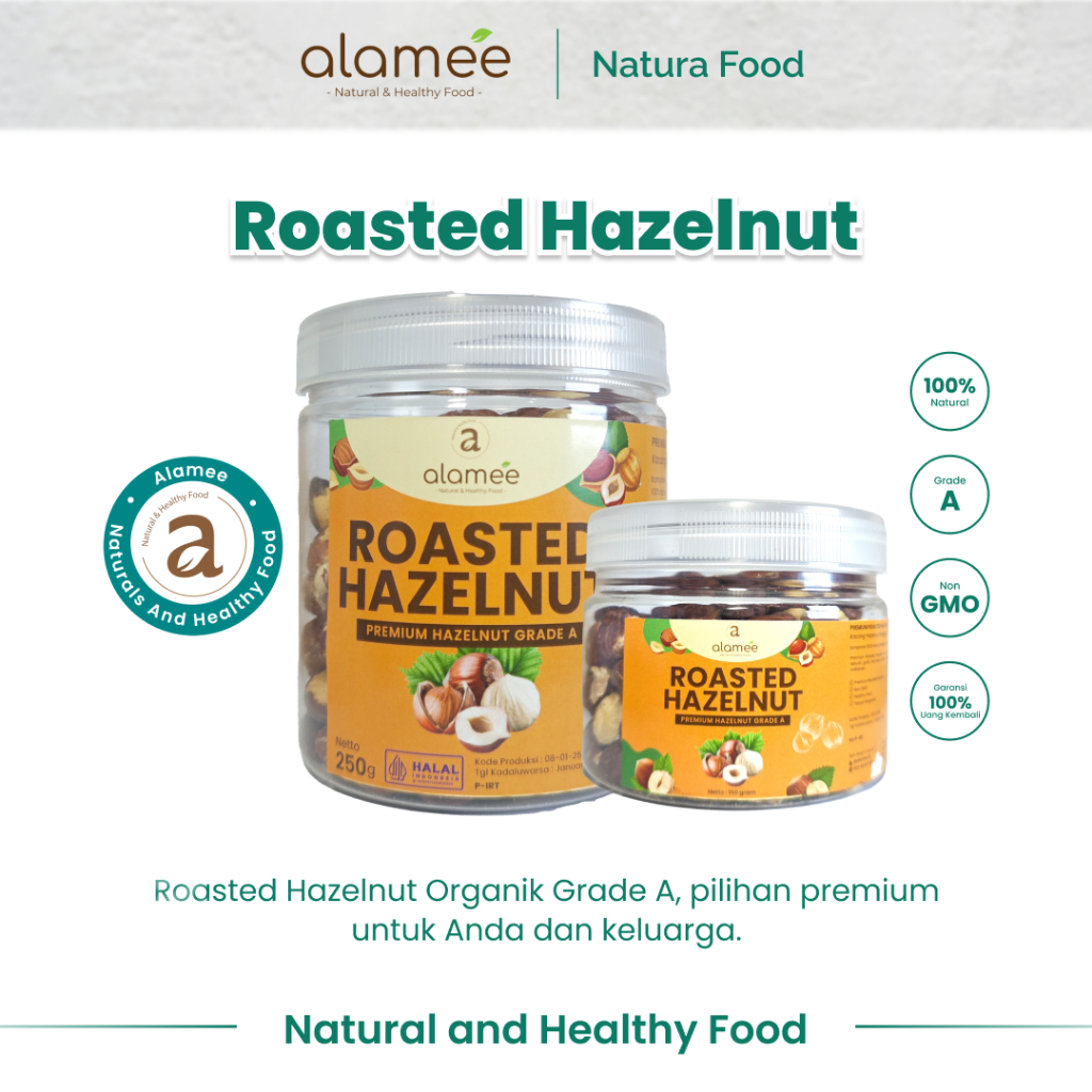 

ALAMEE Kacang Hazelnut Panggang Hazelnut Roasted Cemilan Sehat Rendah Kalori Kacang Kemiri 250gr