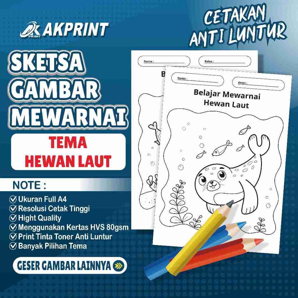 KERTAS SKETSA GAMBAR MEWARNAI TEMA HEWAN LAUT 1