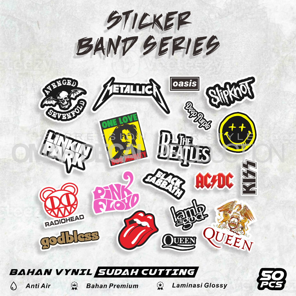 

STIKER PACK AESTHETIC BAND ISI 50 PCS RANDOM STICKER BAND MUSIC ANTI AIR UNTUK LAPTOP CASE HP HELM