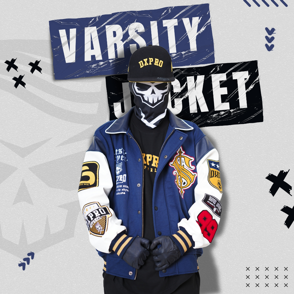 Jacket Varsity Embroidery Dxpro Skeleton Navy
