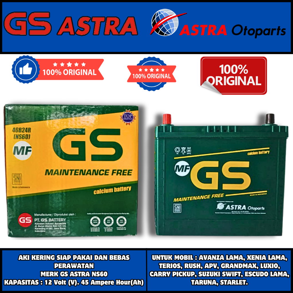 AKI MOBIL XENIA , LUXIO , GRANDMAX , RUSH , APV , RUSH , KATANA NS60 GS ASTRA MF AKI KERING ORIGINAL