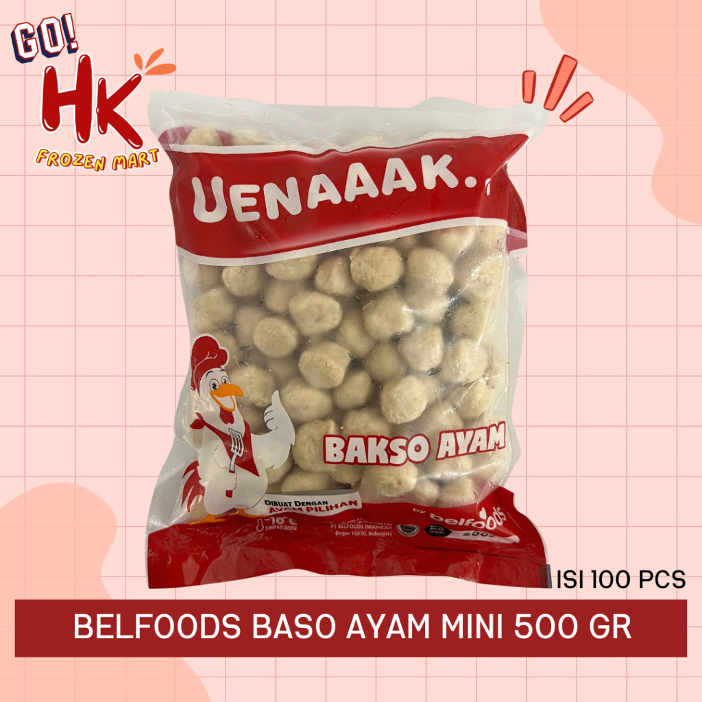 

Belfoods Uenaaak Baso Ayam Mini 500gr isi 100 butir | bakso uenak salam vitalia HK Frozen Mart