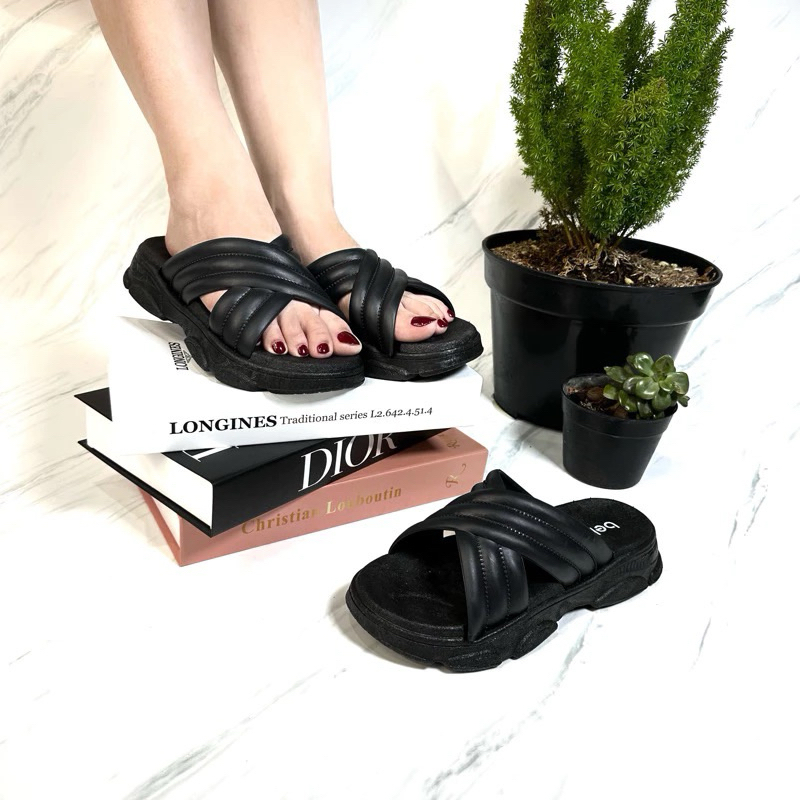 Sandal Silang Wedges Wanita /Sandal Wedges Karet Premium