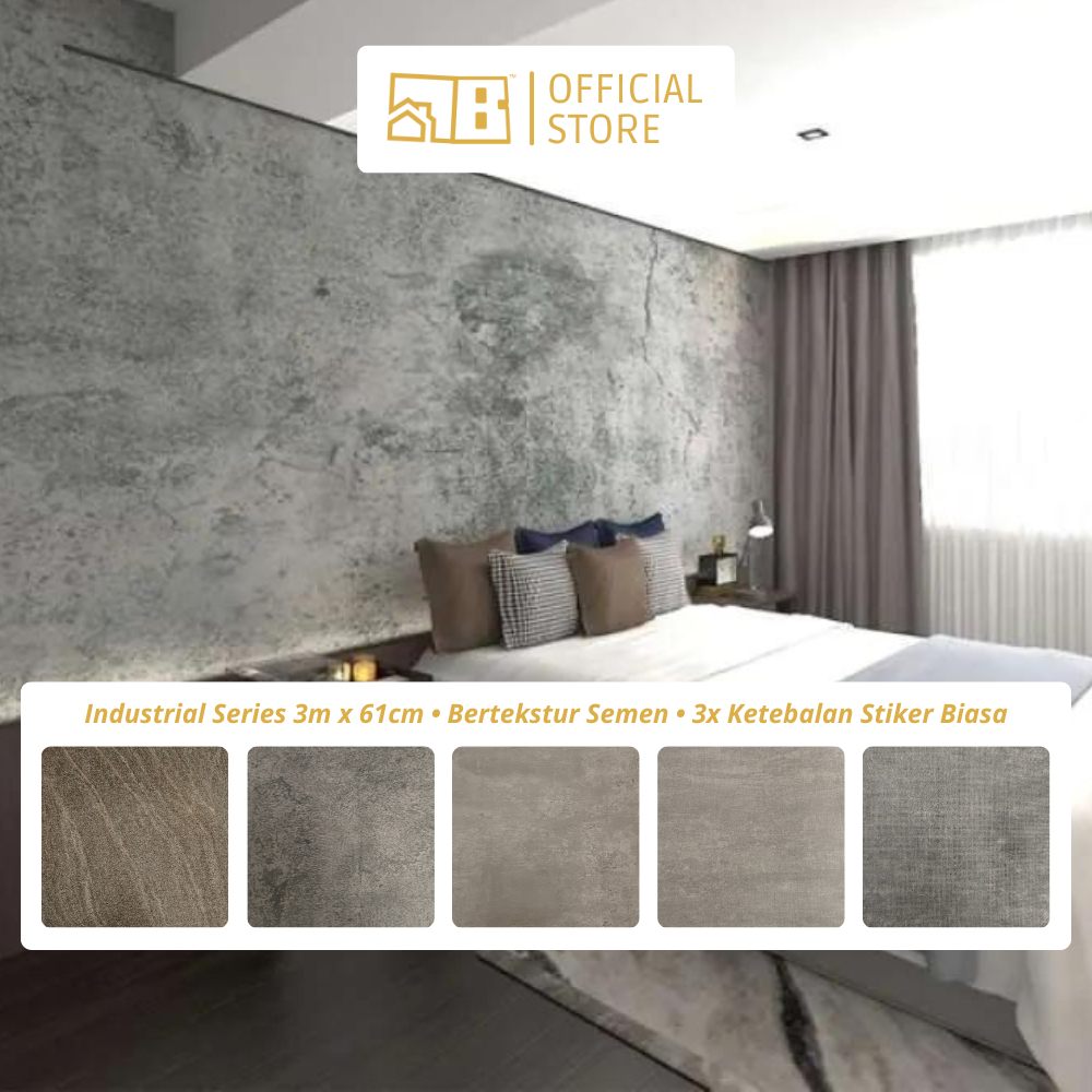 [Extra High Quality] Wallpaper Furniture Industrial Series Bertekstur Semen Terasa Timbulnya Anti Ai