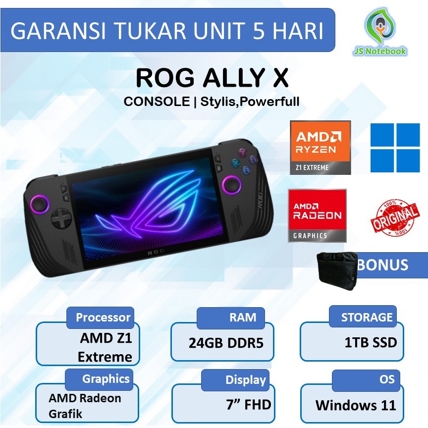 ASUS ROG ALLY X AMD Z1 EXTREME 24GB 1TB W11 7.0FHD 120HZ BLK
