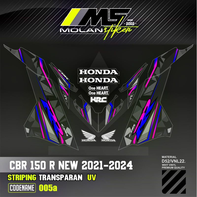 Decal Sticker Striping Variasi Transparan Uv CBR 150 R New 2021-2024 Transparan Uv Honda Cbr 150 RR 