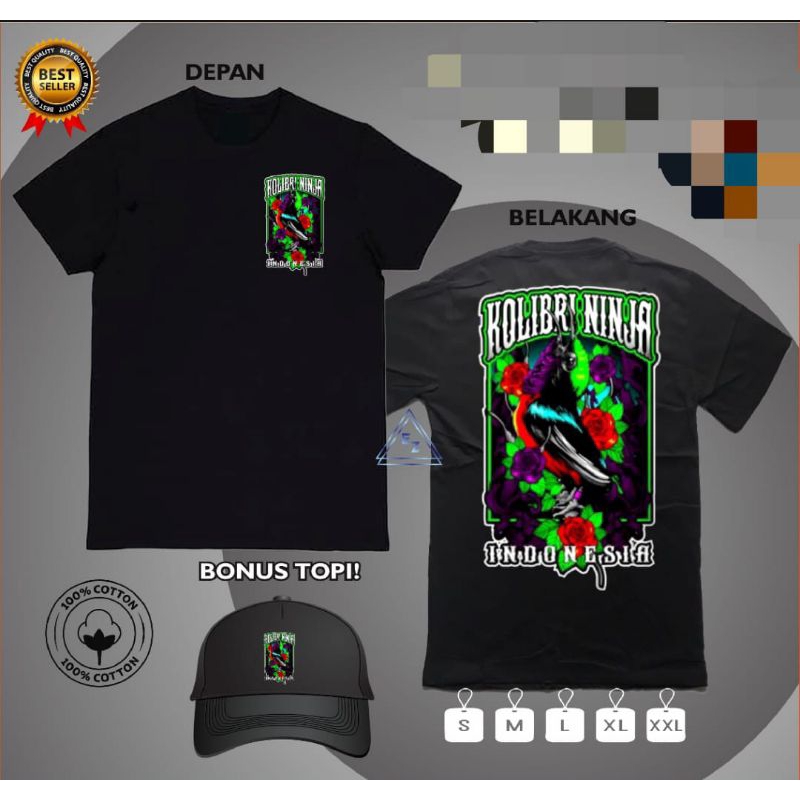 KAOS BURUNG KOLIBRI NINJA MODEL KOTAK BONUS TOPI