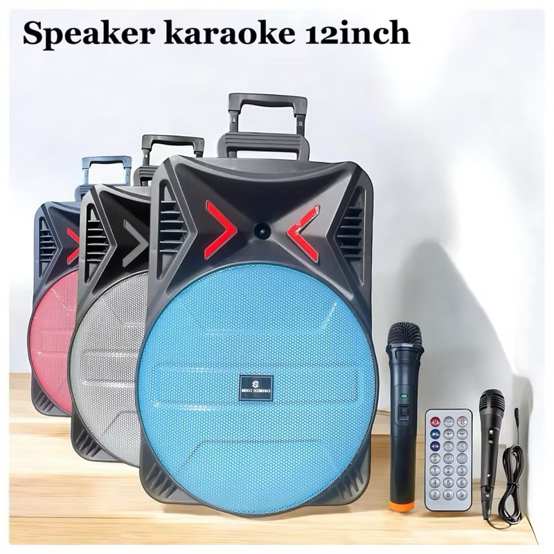 Speaker Bluetooth QS-1206 Karaoke free 2 Mic (1 mic wireles & 1 mic kabel) Speaker 12inch Salon Akti
