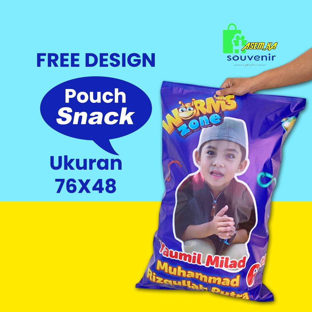 

POUCH SNACK KEKINIAN SOUVENIR ULANG TAHUN, AQIQAH CUSTOM FREE DESIGN