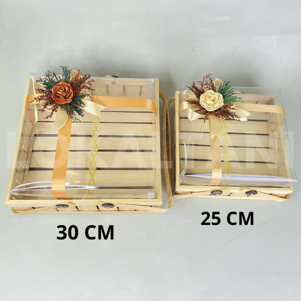 Keranjang Bambu Kotak/Keranjang Hantaran/Keranjang Kue mika 30CM Rustic B