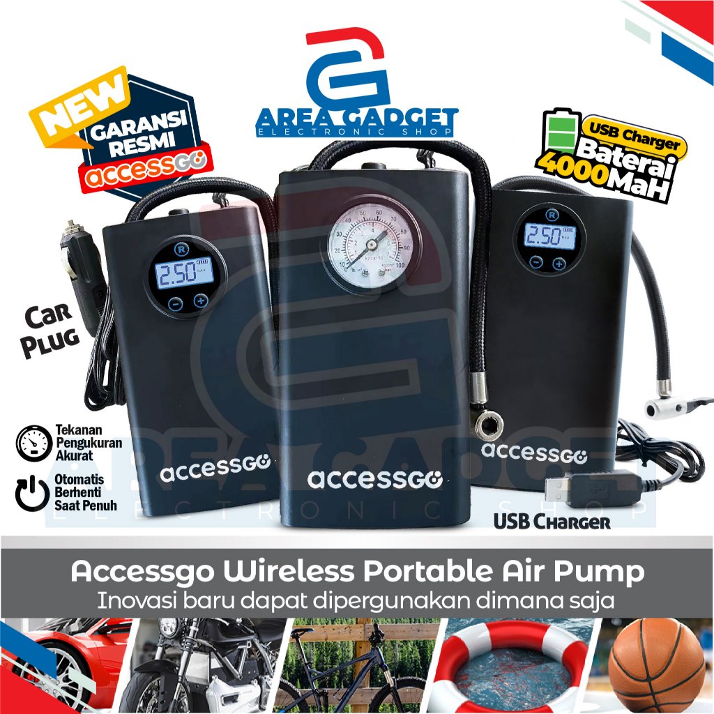 POMPA ELEKTRIK Ban Air Pressure Bisa Cek Tekanan Angin Portable Air Pump GARANSI ORIGINAL
