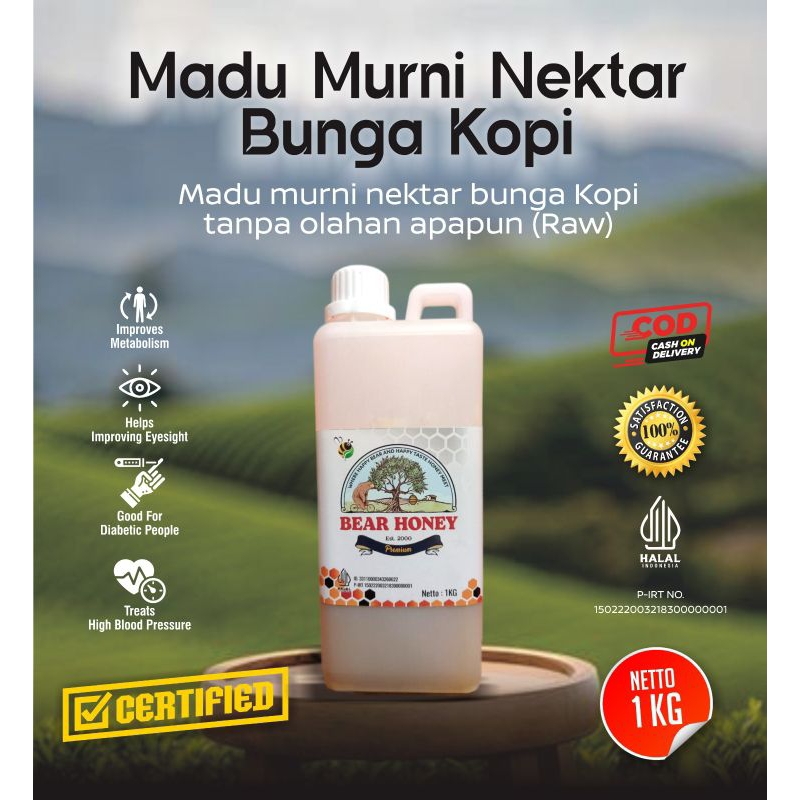 

MADU Mentah Murni BEAR HONEY FULL NEKTAR BUNGA KOPI Kemasan 1 kg