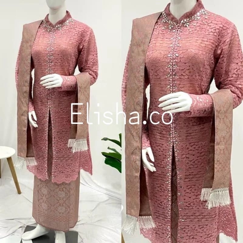 SM Kebaya / Setelan Kebaya Tunik Brukat Busui Payet Mewah / Kebaya Set Rok Songket dan Selendang / K