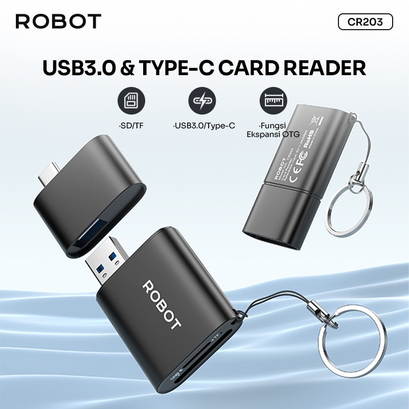 Robot CR203 Adapter USB-C & USB3.0 Card Reader OTG SD Card & Micro SD Card For Laptop MacBook Air Pr