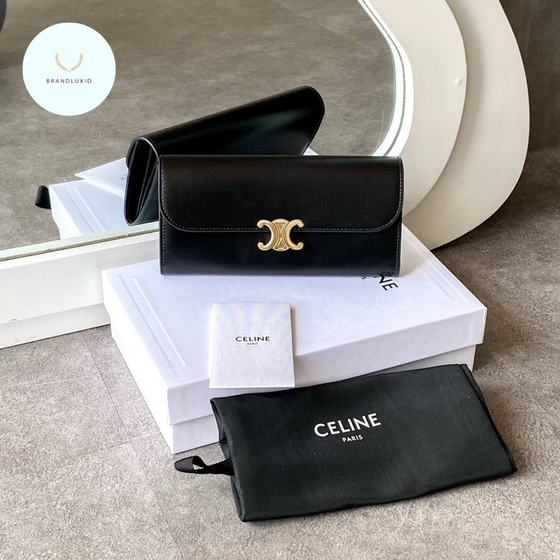 Celine Triomphe Large Wallet Black GHW