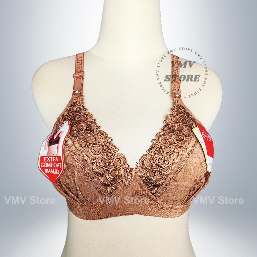 Bra Cup B Tanpa Kawat Misslily 1883 Kait 3 Motif Emboss Bra Big Size Miss Lily Asli Original