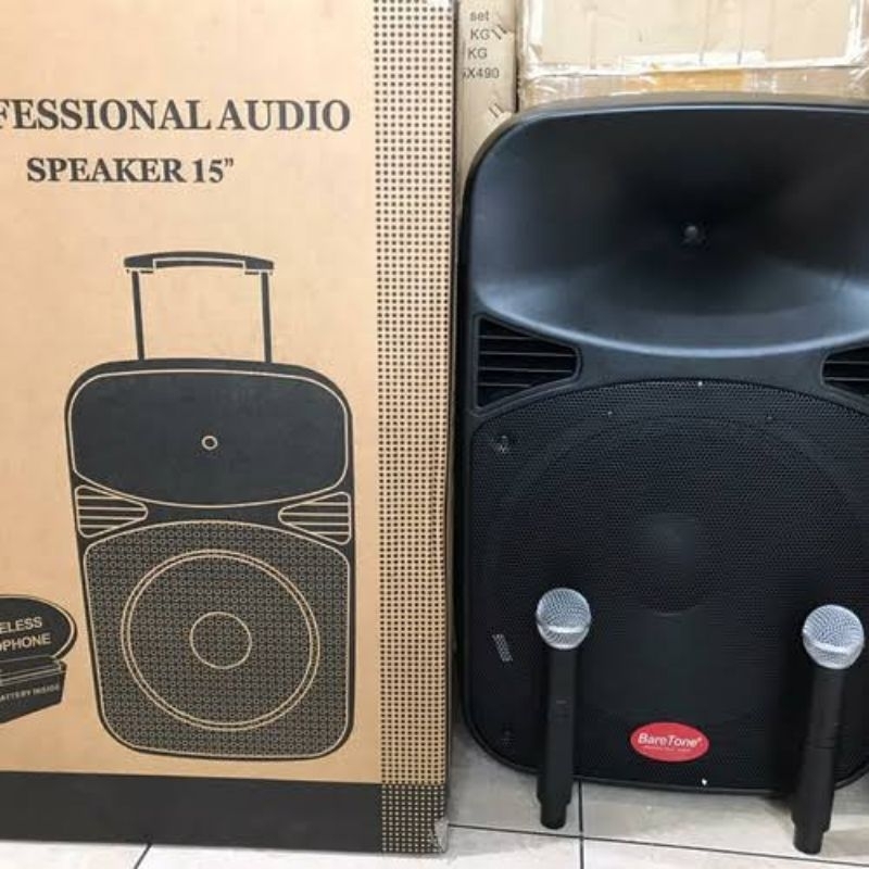 Spiker aktif Portabel, BARETONE Max 15 MHWR,15 inc + 2 mic wireles