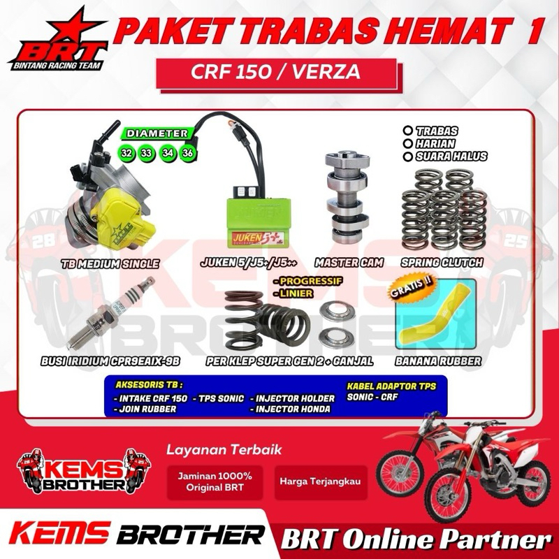 PAKET BRT CRF150 TRABAS HEMAT 1 Original BRT (TB, Ecu Juken 5+, Noken as, Perklep, Per Kopling,