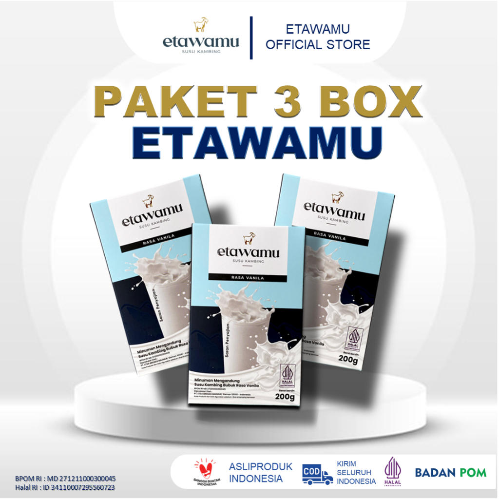 

Susu Kambing Etawamu Vanila Atasi Nyeri Sendi & Tulang 200gr 3 box