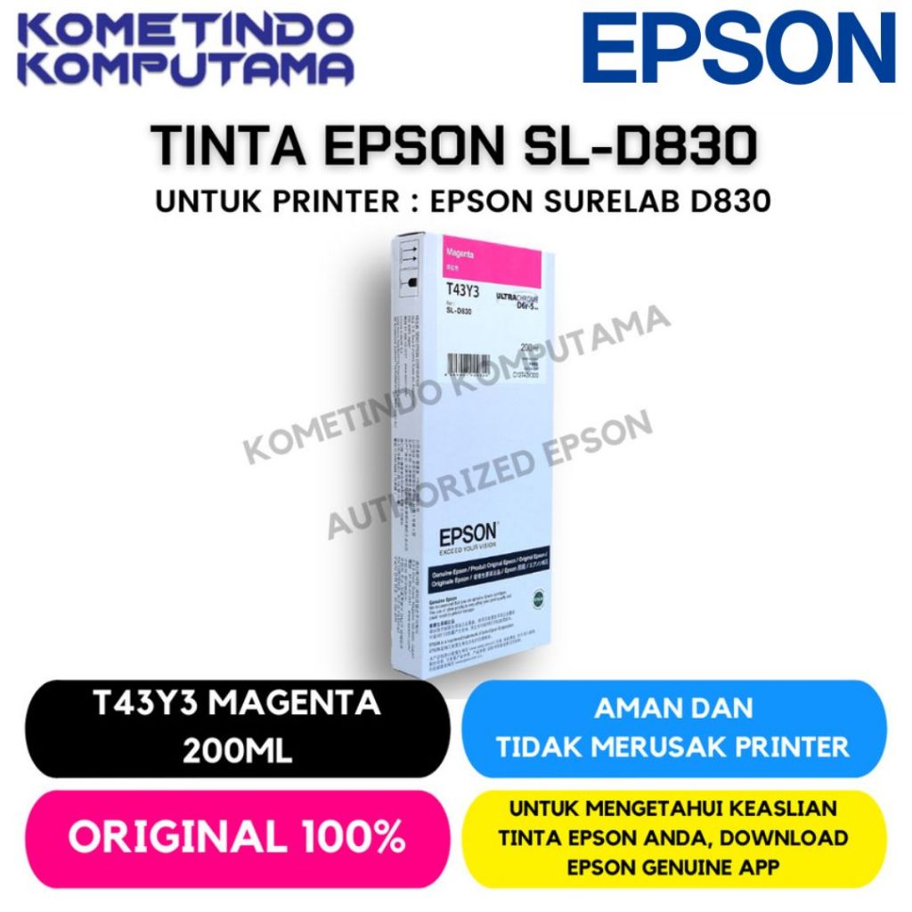 D830 Magenta TINTA CATRIDGE T43Y3 EPSON SL-D830 200ML Original 100% C13T43Y300 Merah