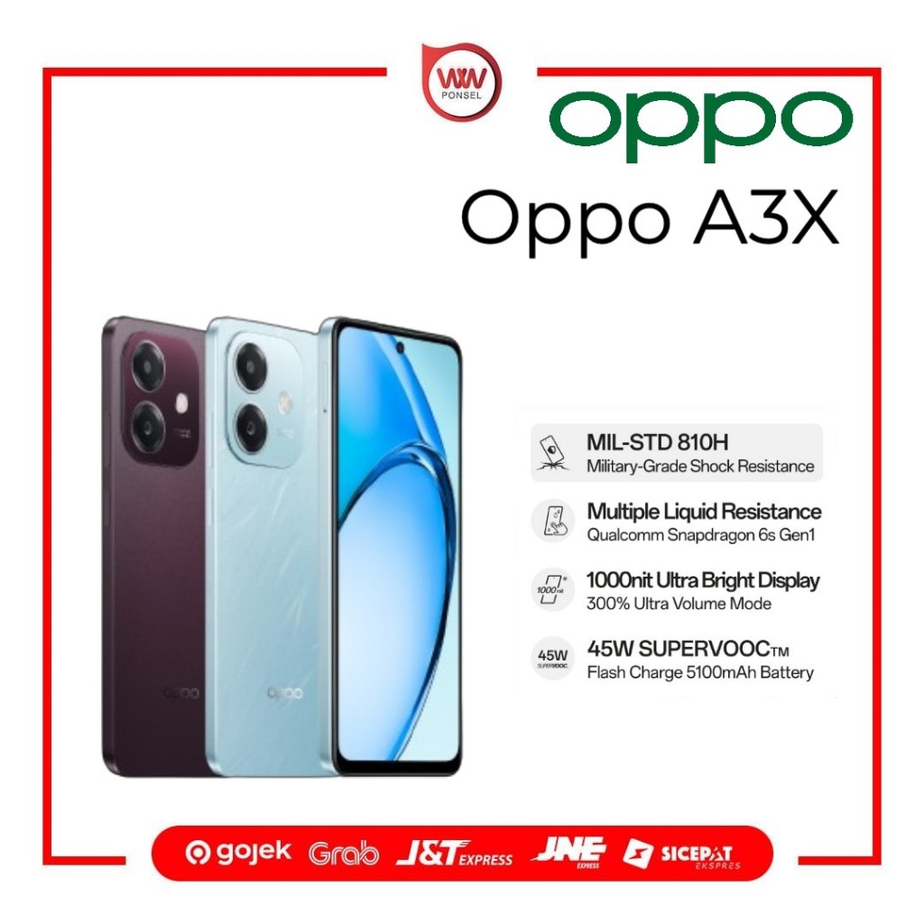 Hp Oppo A3X Ram 4GB Internal 128GB Garansi Resmi