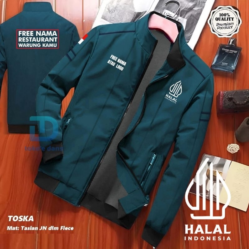 JAKET HALAL INDONESIA FREE NAMA RESTAURANT LOGO WARUNG MAKAN RESTORAN WATERPROOF TERBARU