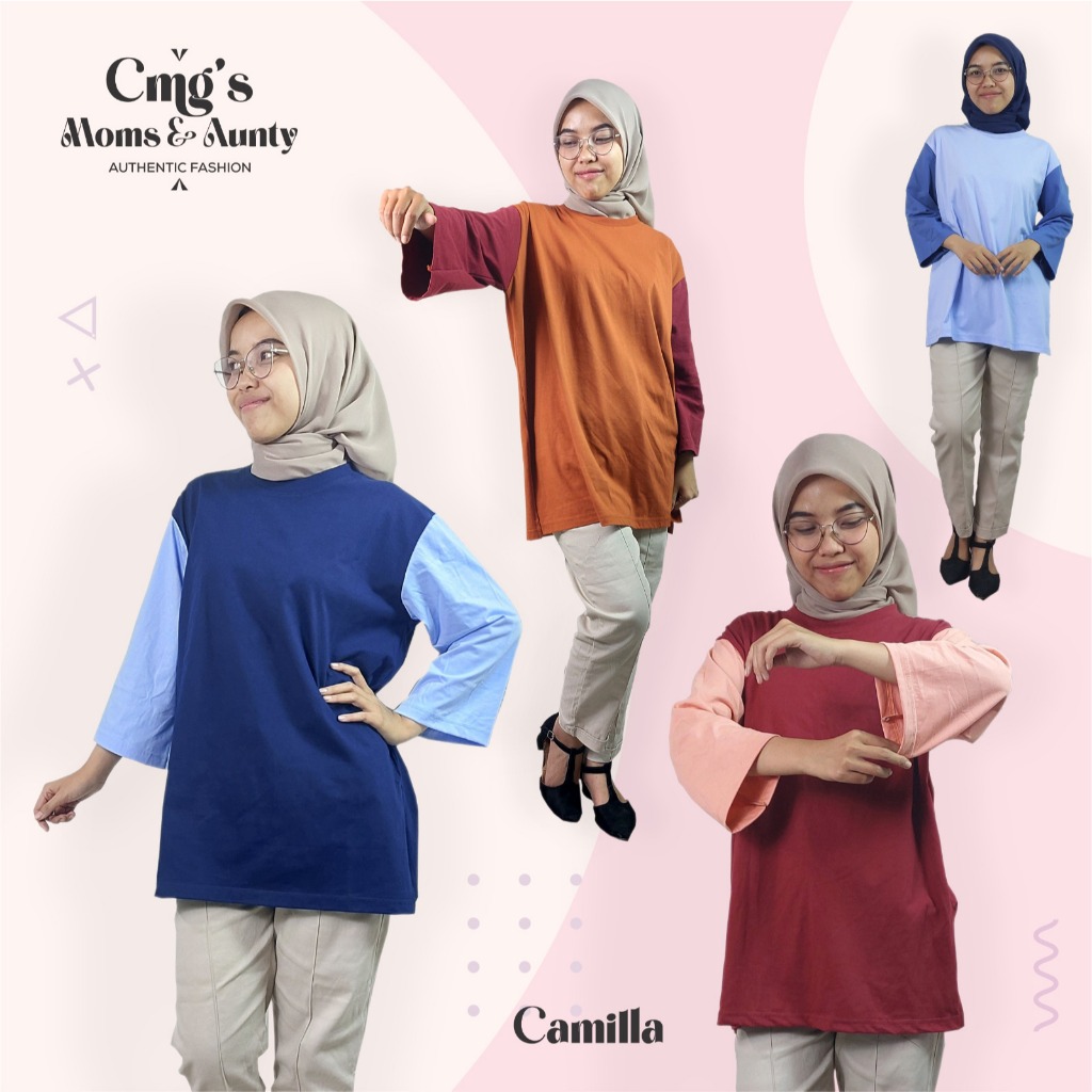 Kaos Oversize Wanita Kombinasi 2 Warna Katun Combed - Camilla Blouse Twotones