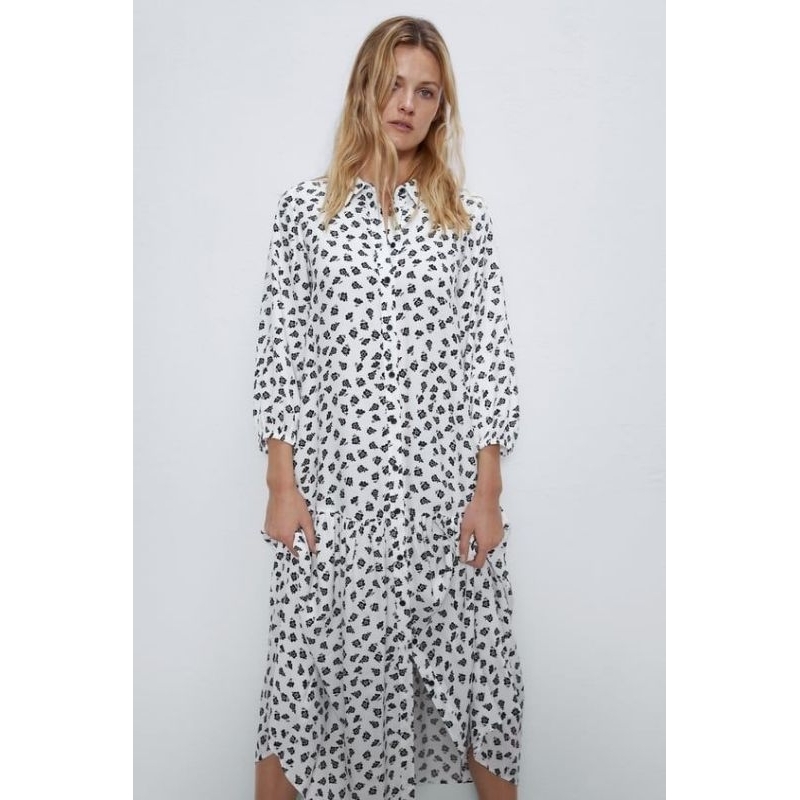 Zara floral printed midi shirt dress