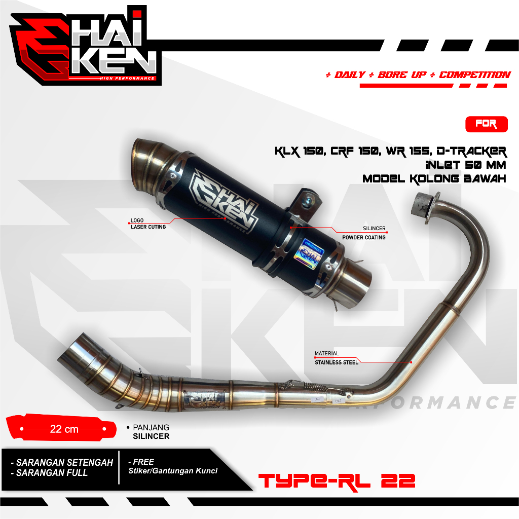 Knalpot CRF150 KLX 150 Kolong bawah Original Haiken muffler