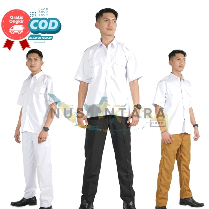 SERAGAM PDH PRIA HITAM PUTIH LENGAN PENDEK SETELAN DINAS PRIA HITAM PUTIH