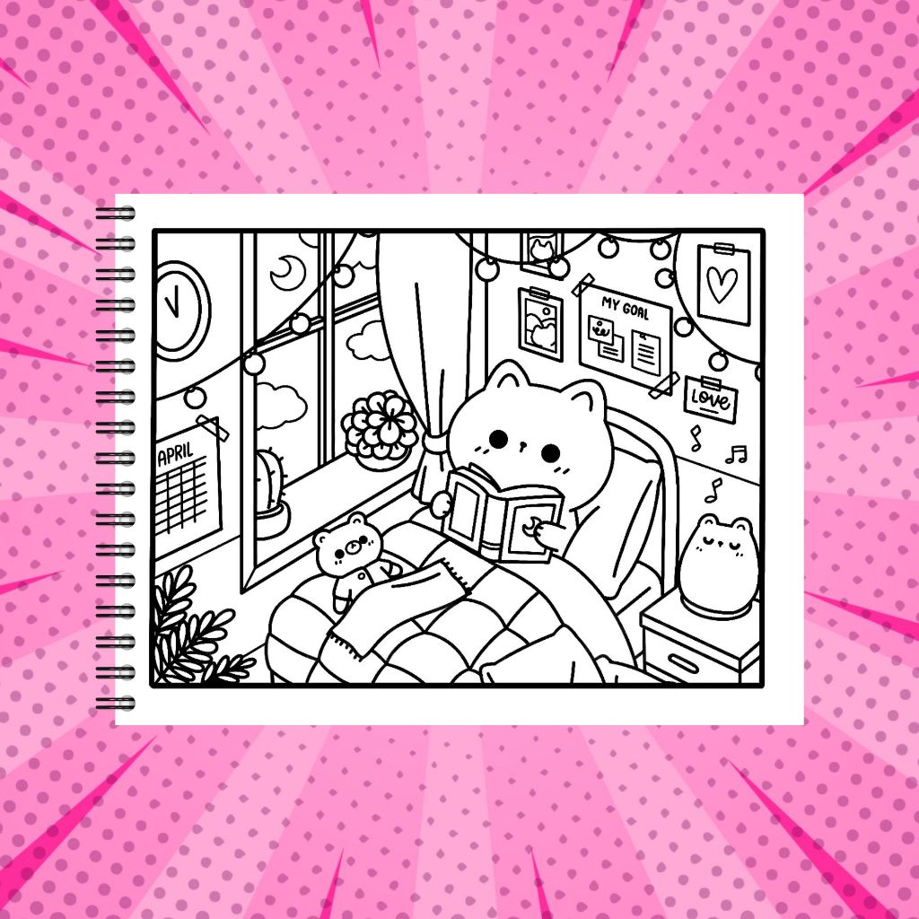 IK6 Kawaii Cozy Coloring Book / Buku Mewarnai Dewasa dan remaja - Kertas Tebal