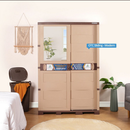 SENYUMMEBEL - LEMARI PAKAIAN PLASTIK JUMBO 2 PINTU SLIDING CERMIN KUNCI OLYMPLAST OTC SLIDING MODERN