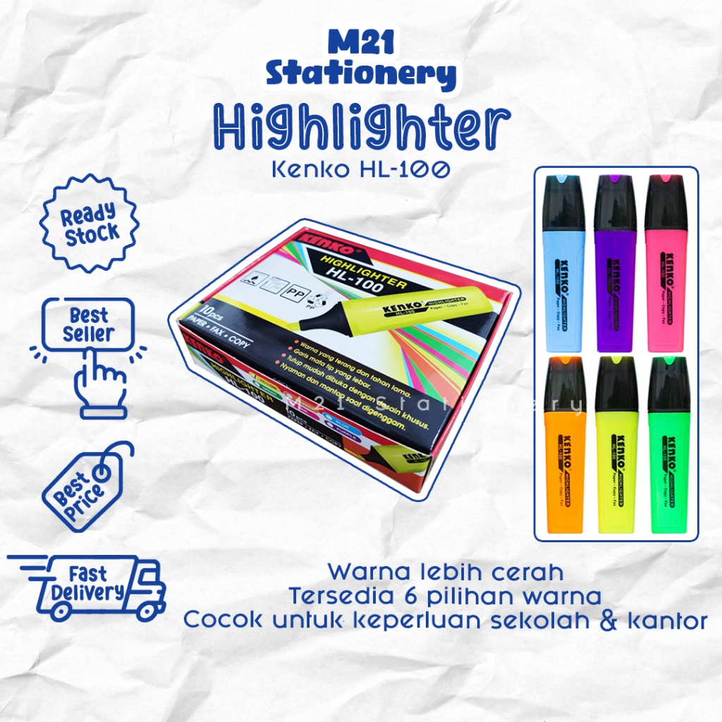 

(1 PCS) HIGHLIGHTER KENKO HL-100 / PENANDA WARNA STABILO UNTUK JOURNALING CATATAN ALAT TULIS SEKOLAH KULIAH ATK KANTOR STATIONERY KULAKAN MURAH / M21 STATIONERY JOGJA