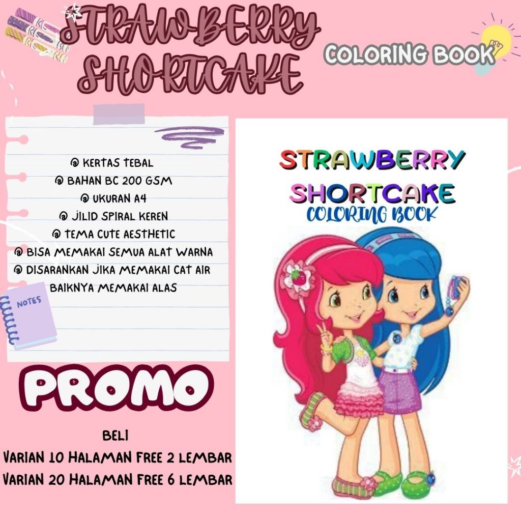 

Strawberry Shortcake Coloring Book Buku Mewarnai Anak Remaja Dewasa Aesthetic Kertas Tebal Premium