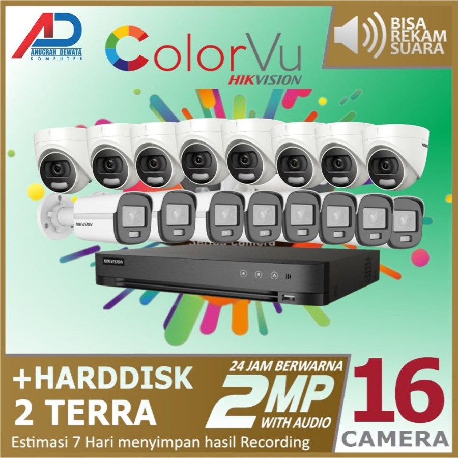 PAKET CCTV HIKVISION COLORVU AUDIO 16 CAMERA FULL SET