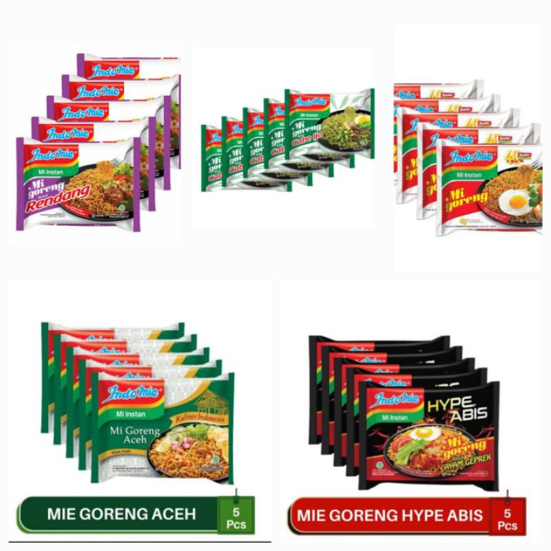 

Mie Indomie Goreng, Rendang, Cabe Ijo, Aceh, Ayam Geprek, soto Bandung, Empal Gentong 5 pcs